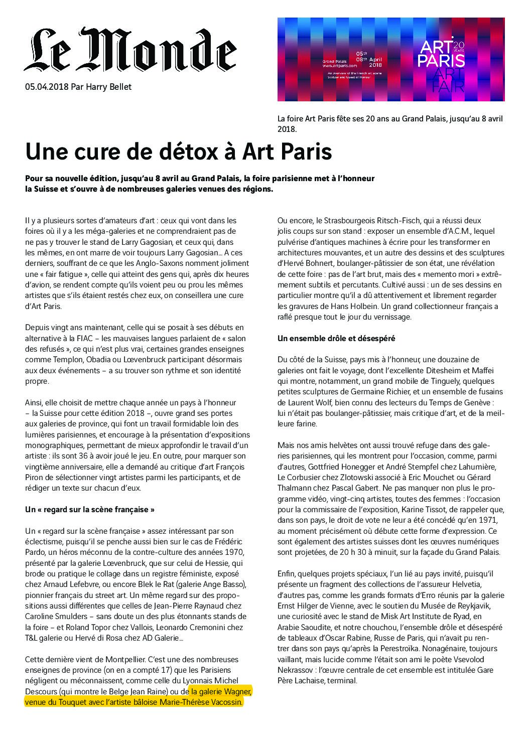Lire la suite à propos de l’article Le Monde – Art Paris Art Fair