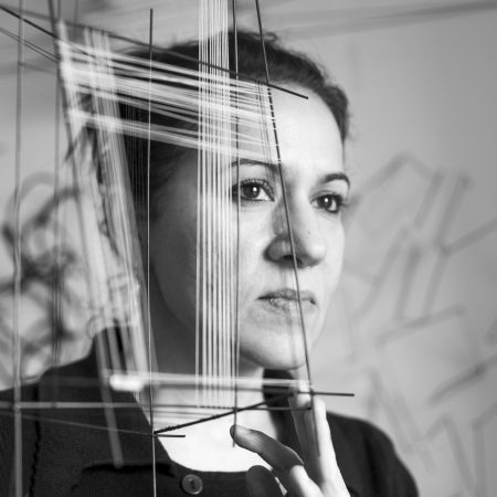 Portrait of visual artist Evdoxia Stafylaraki, in her studio in Paris, February 2026